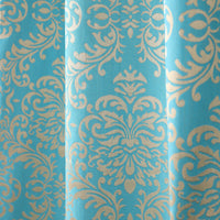 Cotton Heavy Fabric Self Design Turquoise Curtain with Grommets