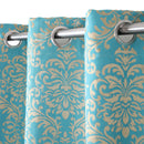 Cotton Heavy Fabric Self Design Turquoise Curtain with Grommets