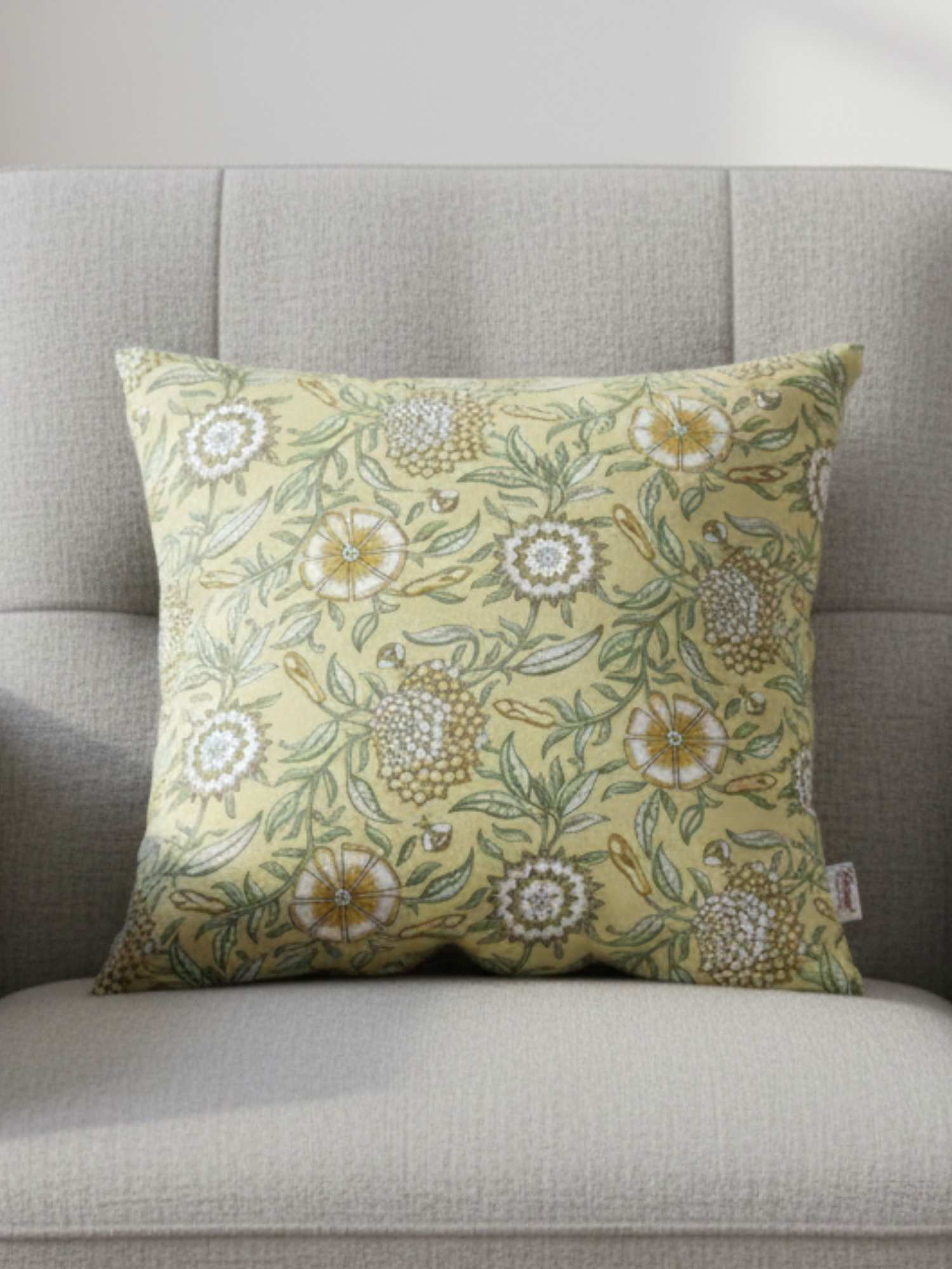 Velvet Vintage Green Floral Cushion Cover - 16x16 Inch
