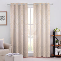 Cotton Heavy Fabric Grommet Self Design Cream Curtain