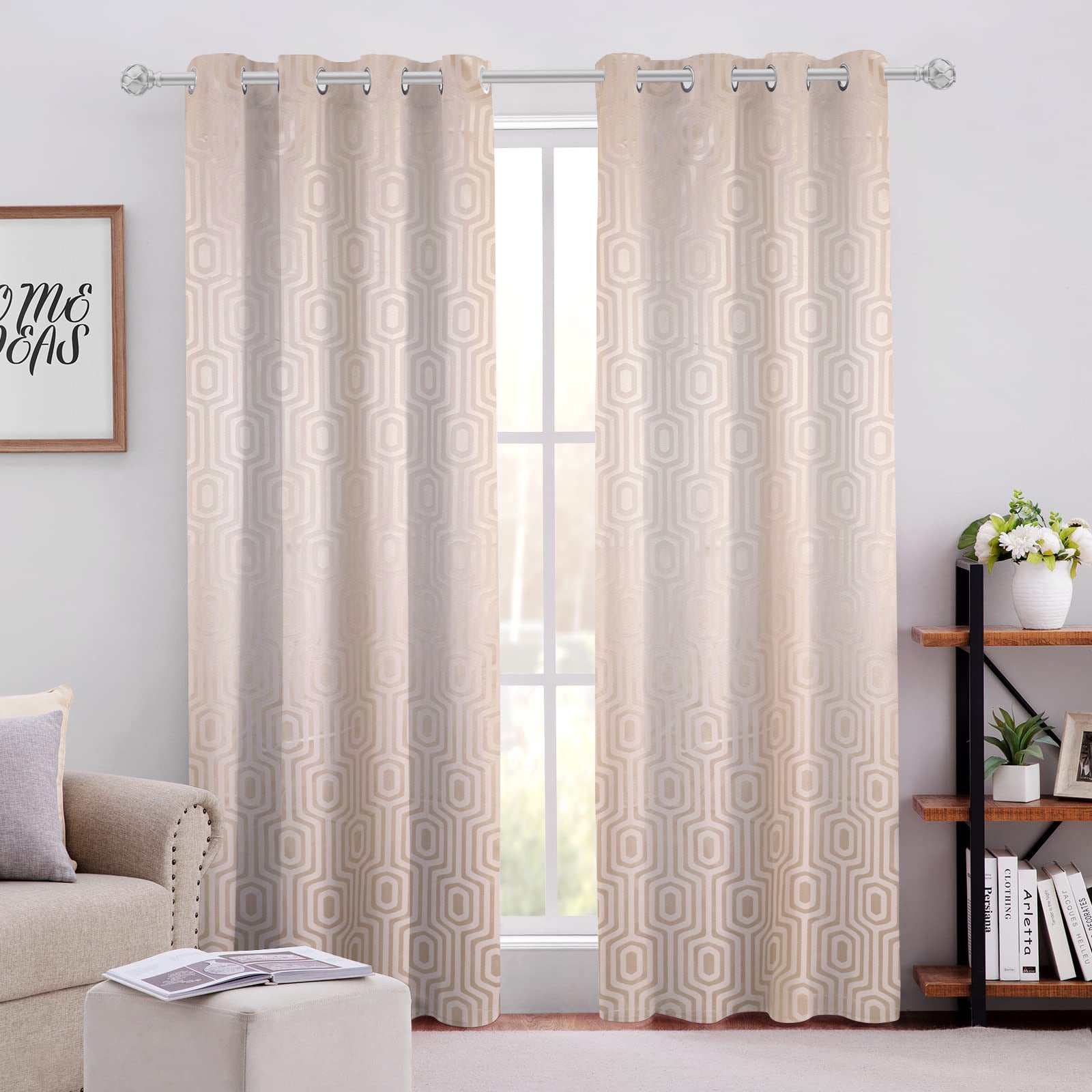 Cotton Geometric Self Design Ivory Curtain