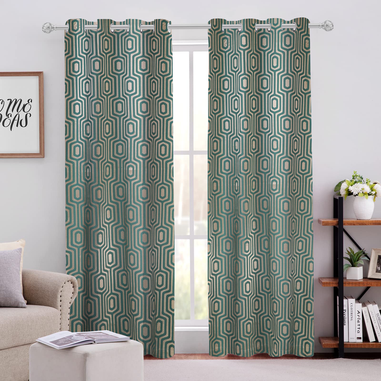Cotton Geometric Self Design Green Curtain