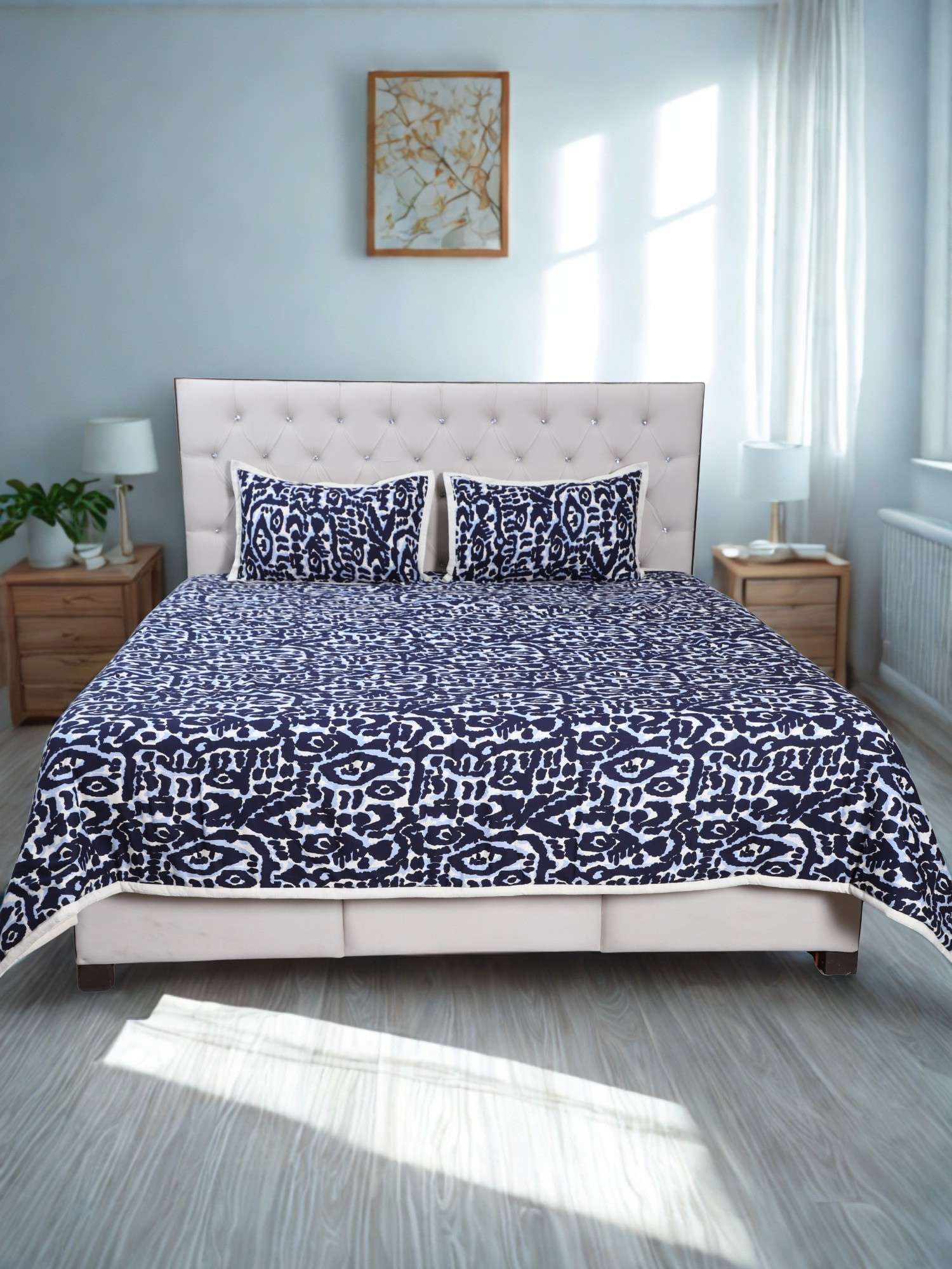 Midnight Ikat Luxe Viscose Dohar with Contrast Piping - 2 Pillow Cover