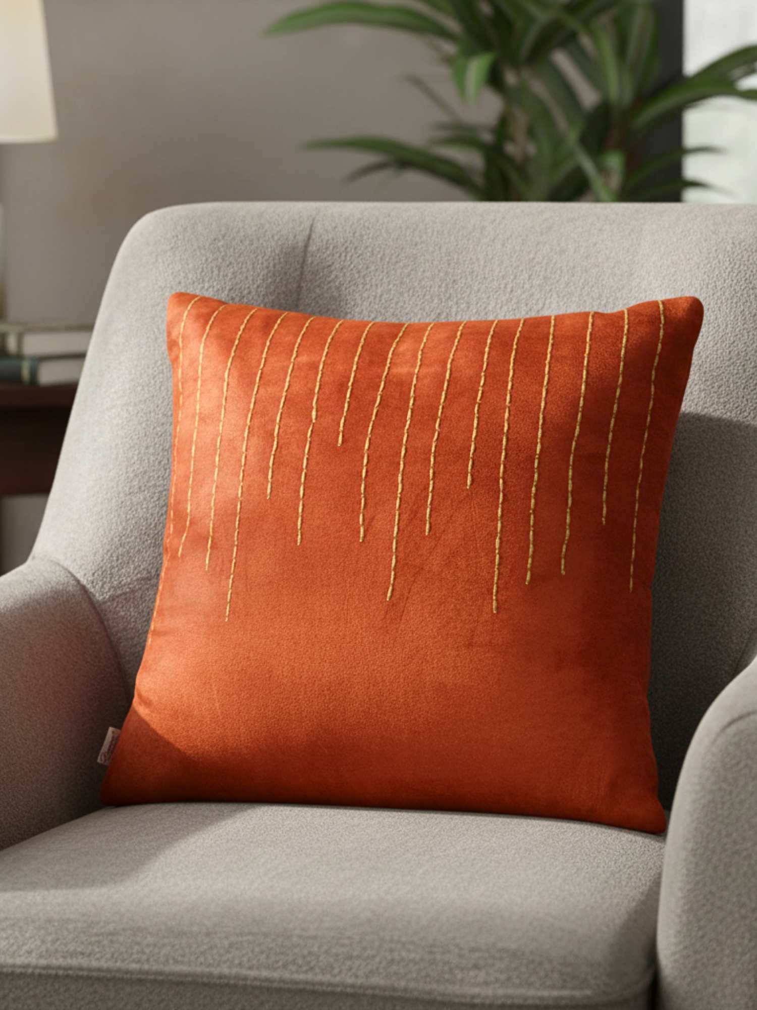 Amber Luxe: 16x16 Inch Orange Velvet Cushion Cover