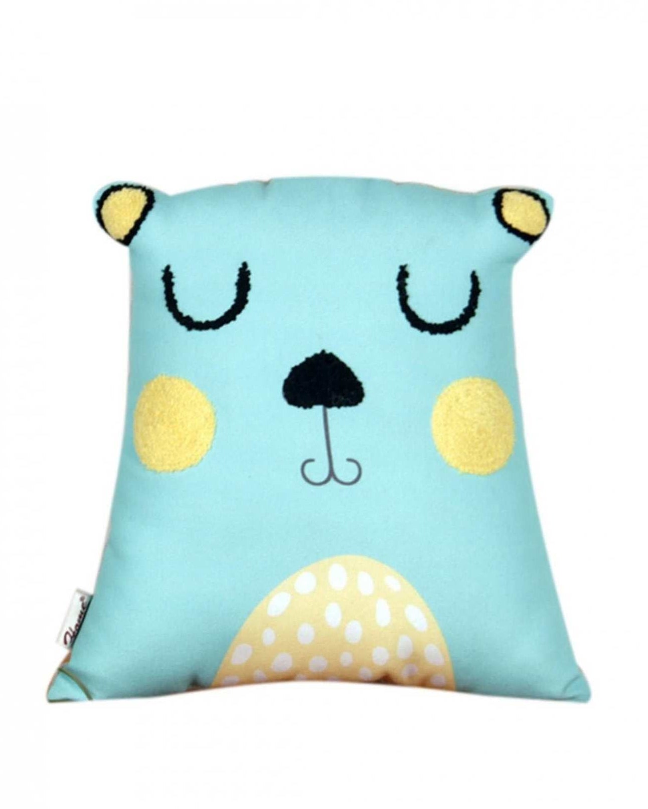 Blue Bear Bliss Embroidered Bear-Shaped Cushion for Snuggly Adventures