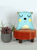 Blue Bear Bliss Embroidered Bear-Shaped Cushion for Snuggly Adventures