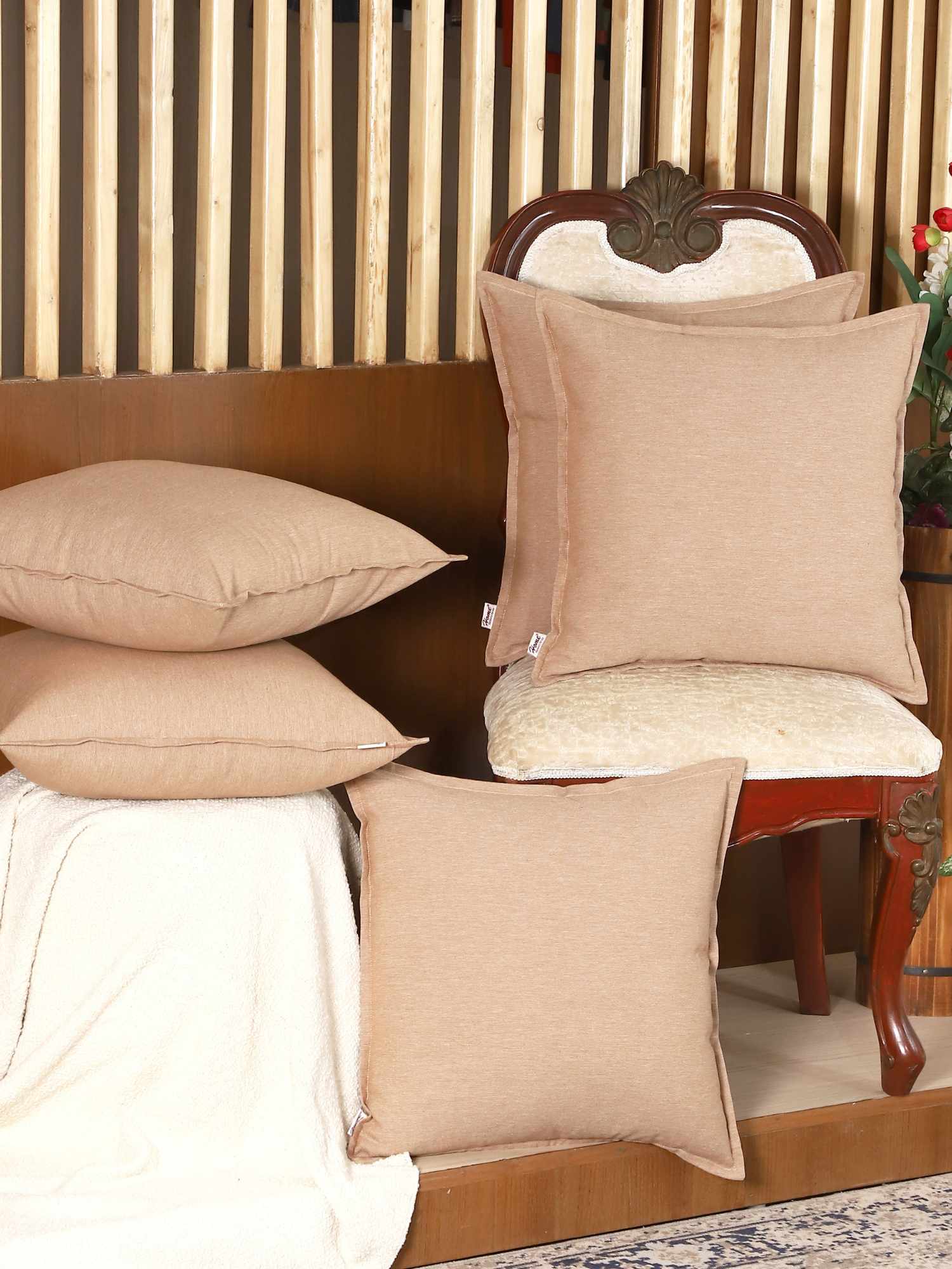 Plane Flenge Cotton Cushion Covers Brown Set of 2