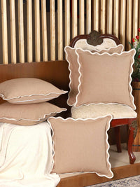 Self Flenge Cotton Cushion Covers Brown Set of 2