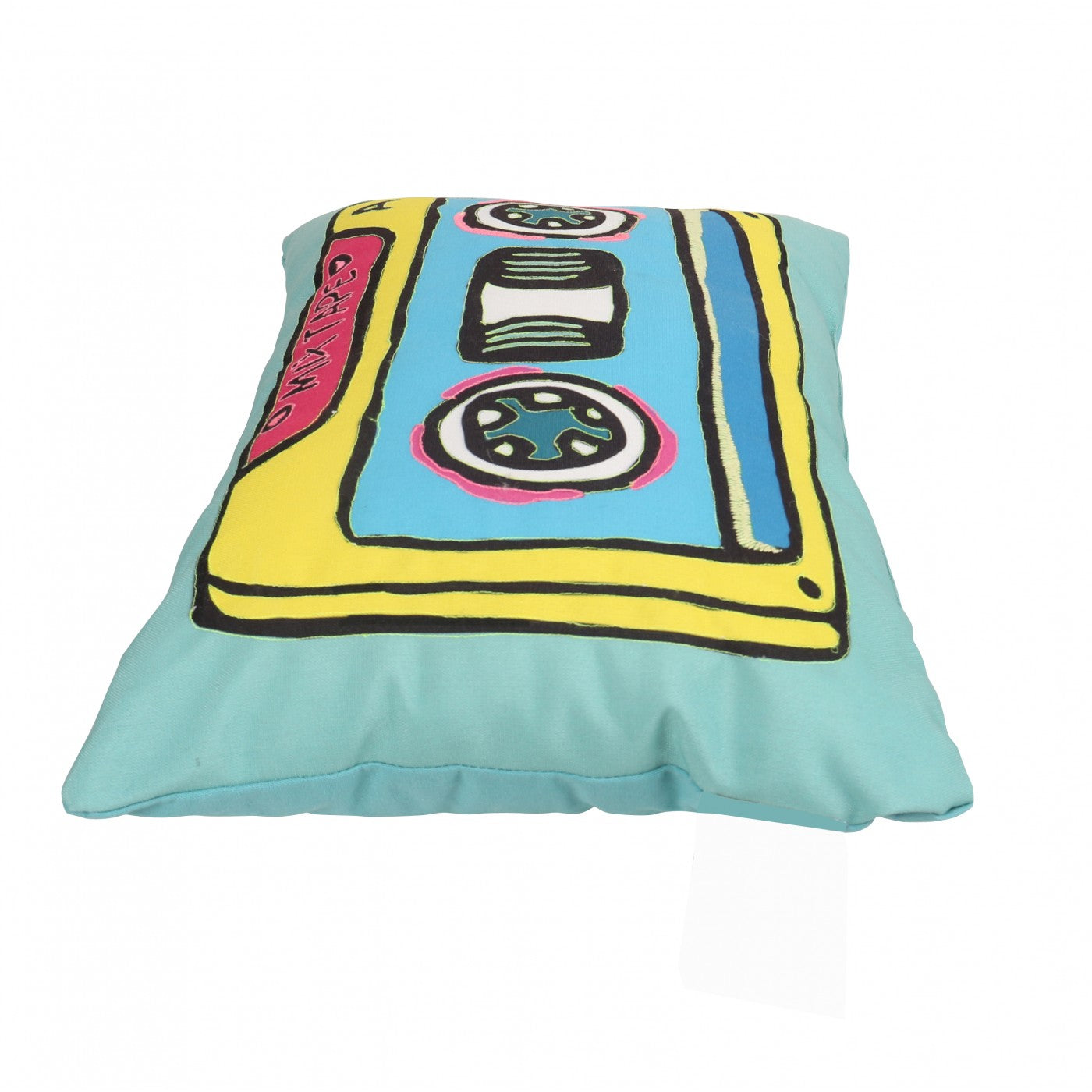 Mixtape-Inspired Stuffed Cushion with Intricate Embroider