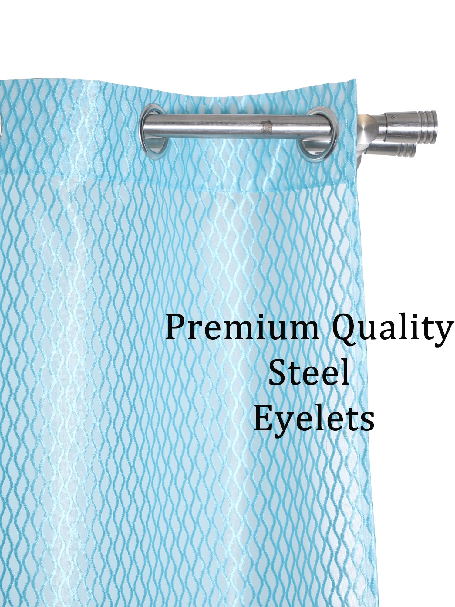 Blue Self Design Tissue Shear Net Curtains