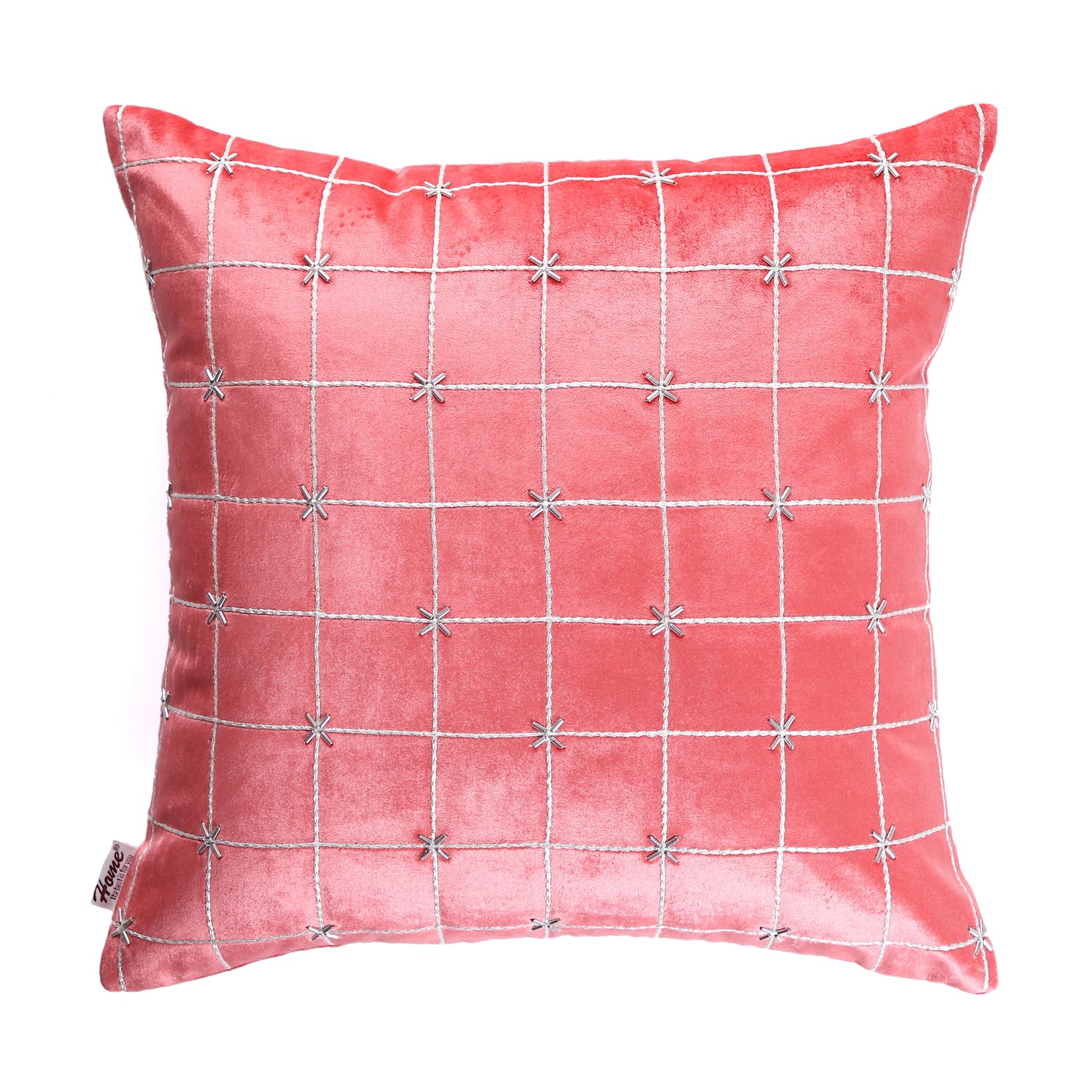 Glam Check Pink Peach Velvet Cushion Cover - Pack of 2