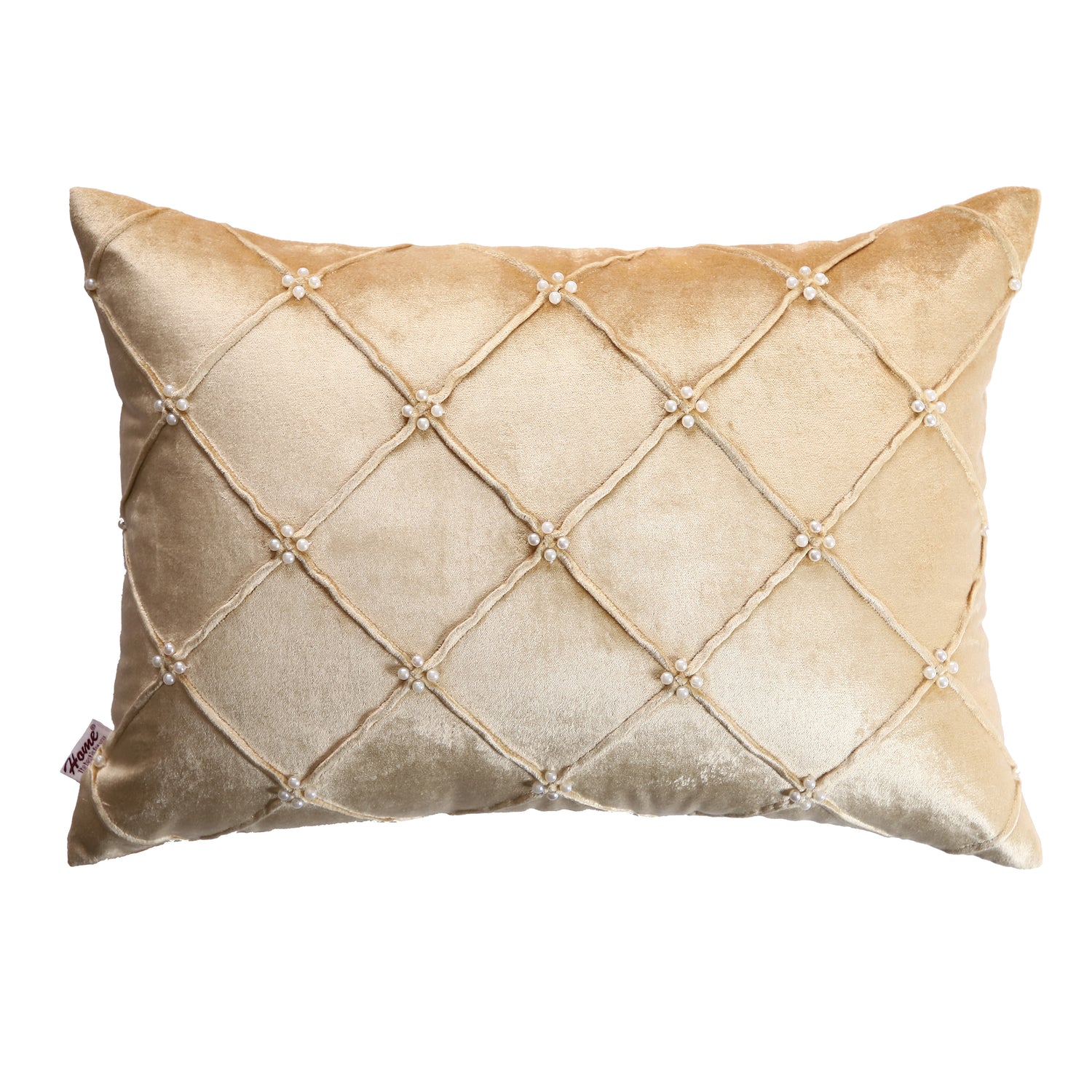 Gold Radiance Embossed Diamond Lumbar 14x20 Inch Velvet Viscose Cushion Cover - Pack of 2