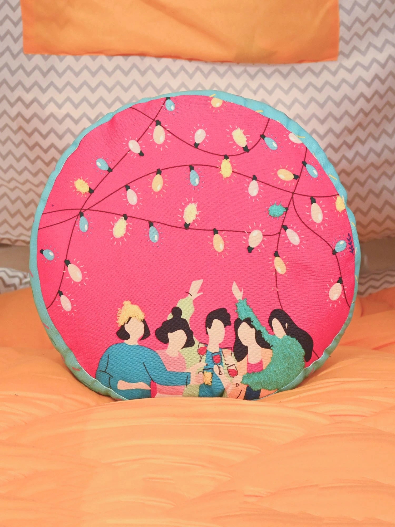 Fusia Round Printed Shape Cushion for Kids