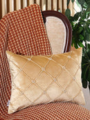 Gold Radiance Embossed Diamond Lumbar 14x20 Inch Velvet Viscose Cushion Cover - Pack of 2