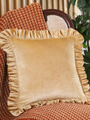 Gold Radiance Solid Velvet 16x16 Frilled Viscose Velvet Cushion Cover - Pack of 2