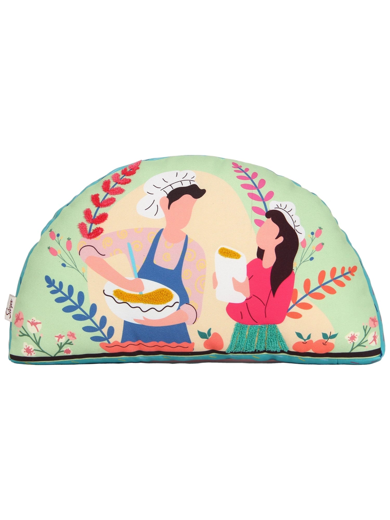 Green Semi Round Printed Shape Cushion for Kids