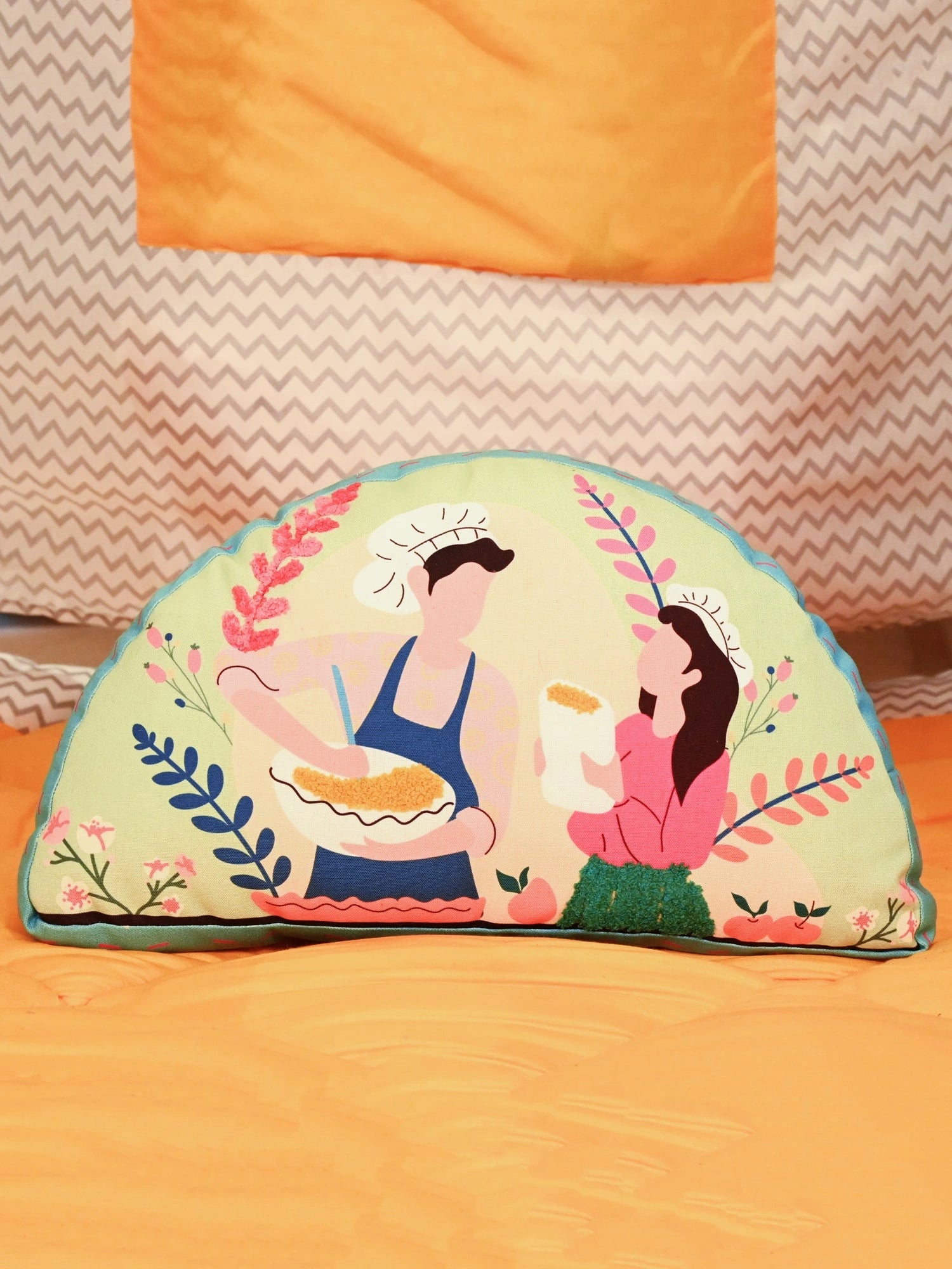 Green Semi Round Printed Shape Cushion for Kids