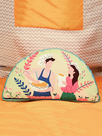 Green Semi Round Printed Shape Cushion for Kids