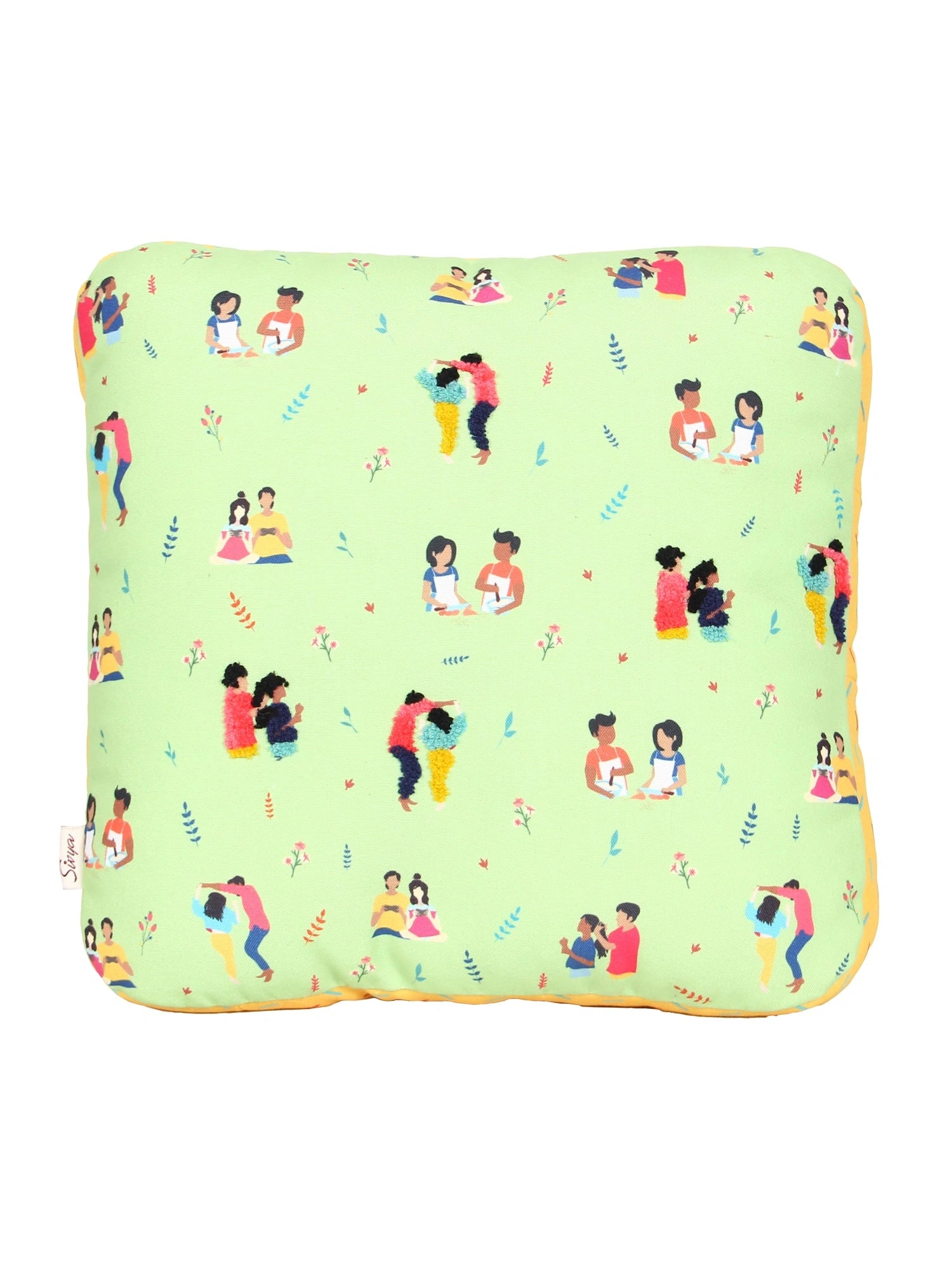 Green Square Printed Shape Cushion for Kids