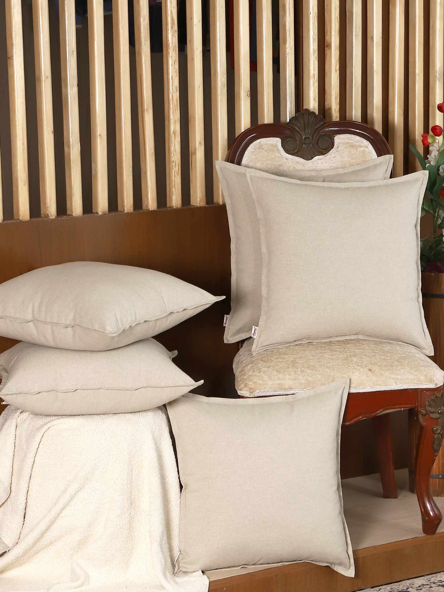 Plane Flenge Cotton Cushion Covers Grey Set of 2