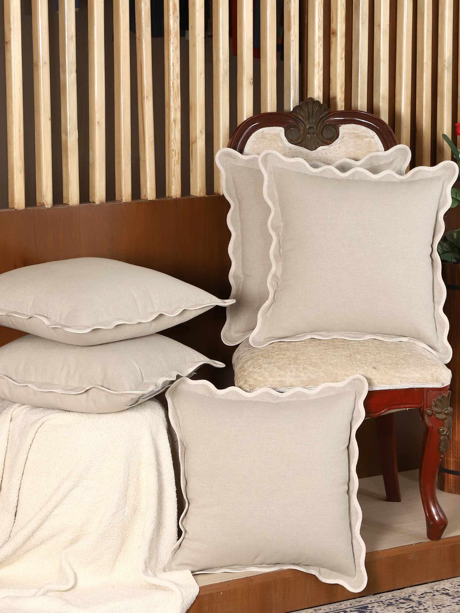 Self Flenge Cotton Cushion Covers Grey Set of 2