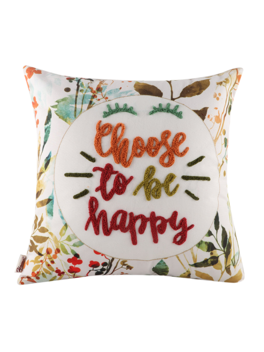 Floral Printed Embroidered Cushion Cover 16 x 16 Inch - Pack of 1