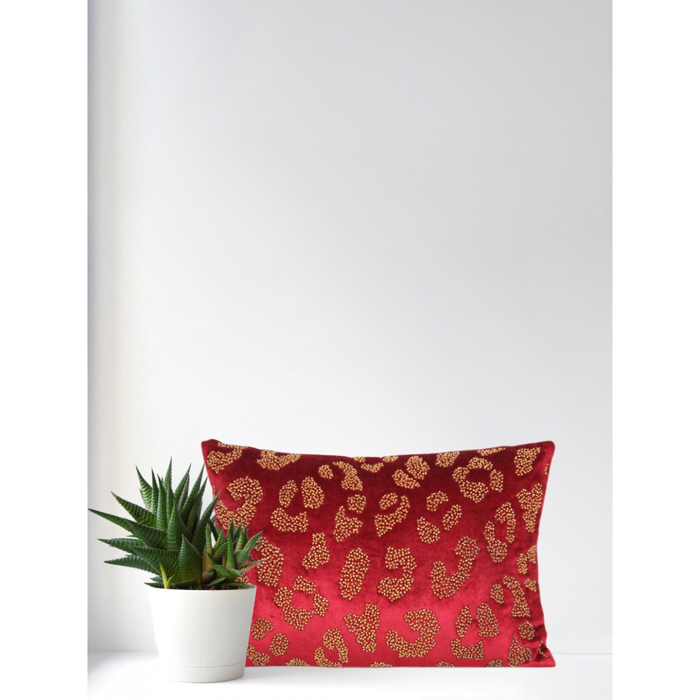 Red Enchantment 12x18 Inch Velvet Embroidered Cushion Cover