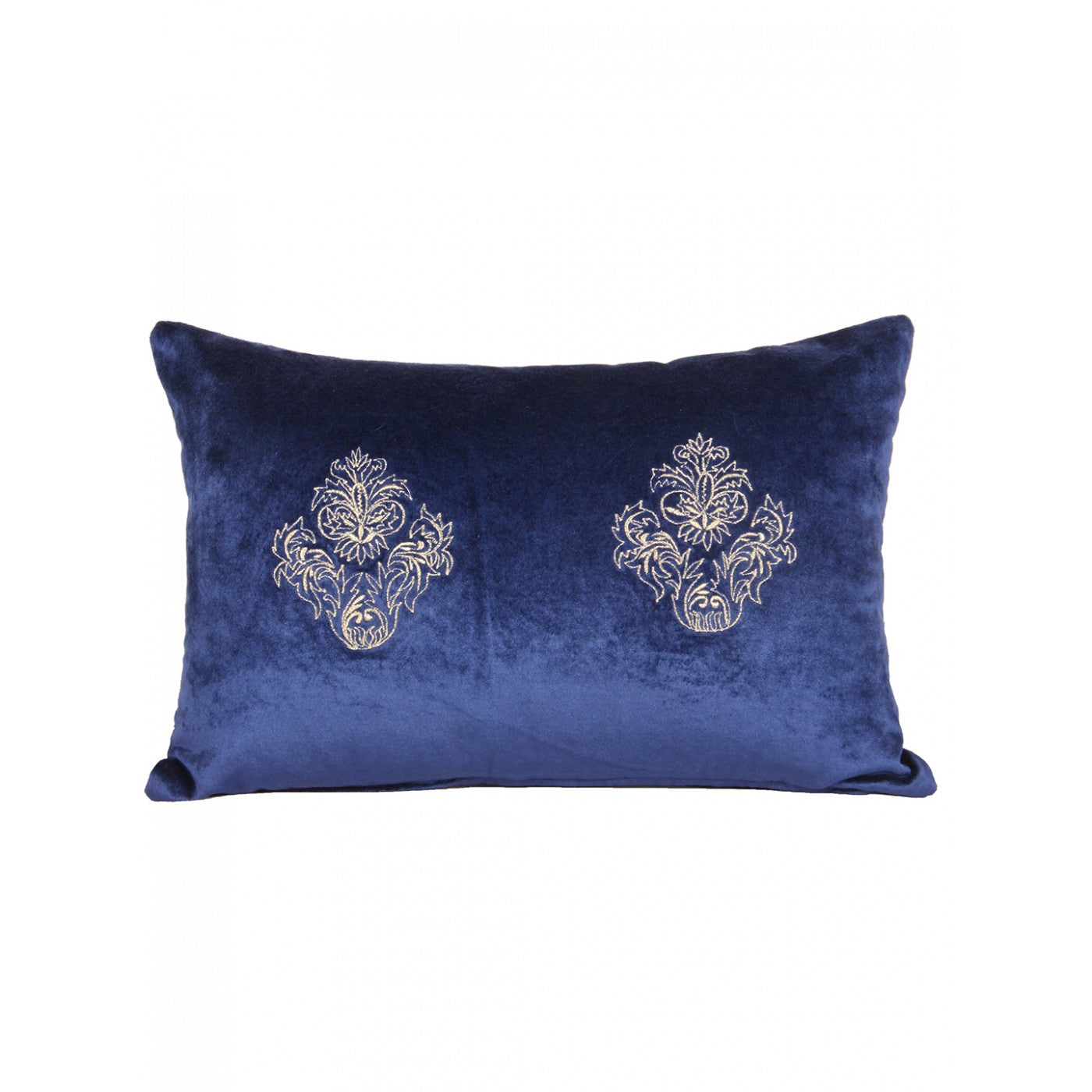 Oceanic Tapestry 12x18 Inch Embroidered Blue Velvet Cushion Cover