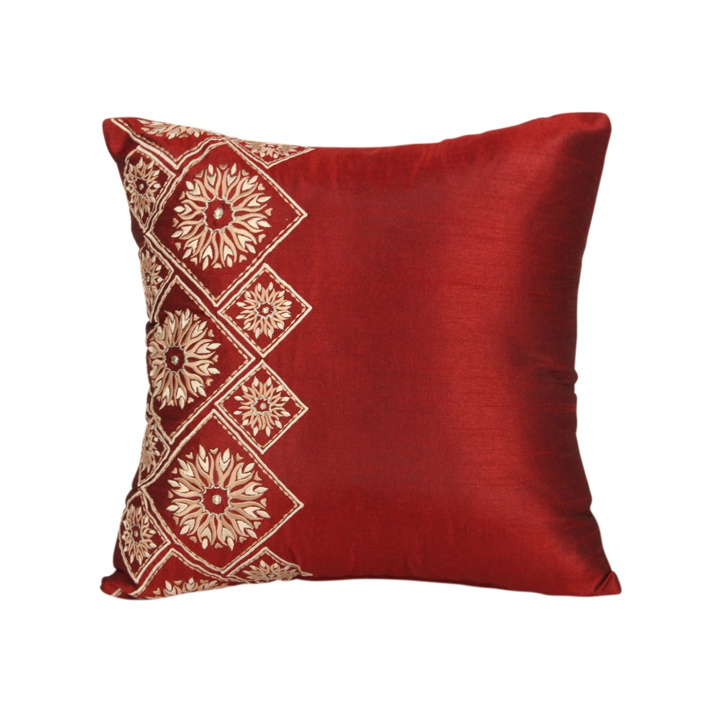 Regal Maroon Elegance 16x16 Inch Embroidered Cushion Cover