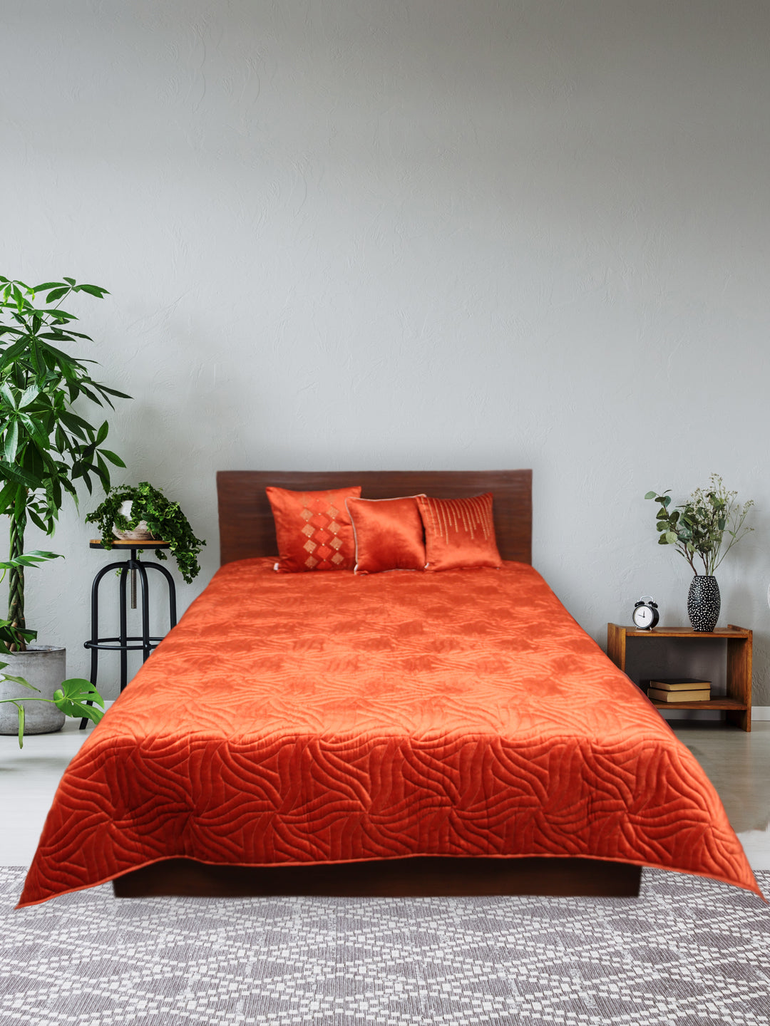 Rust Velvet Embroidered Quilt
