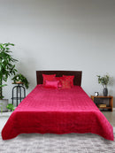 Fuchsia Pink Embroidered Quilt - Hexagonal Design