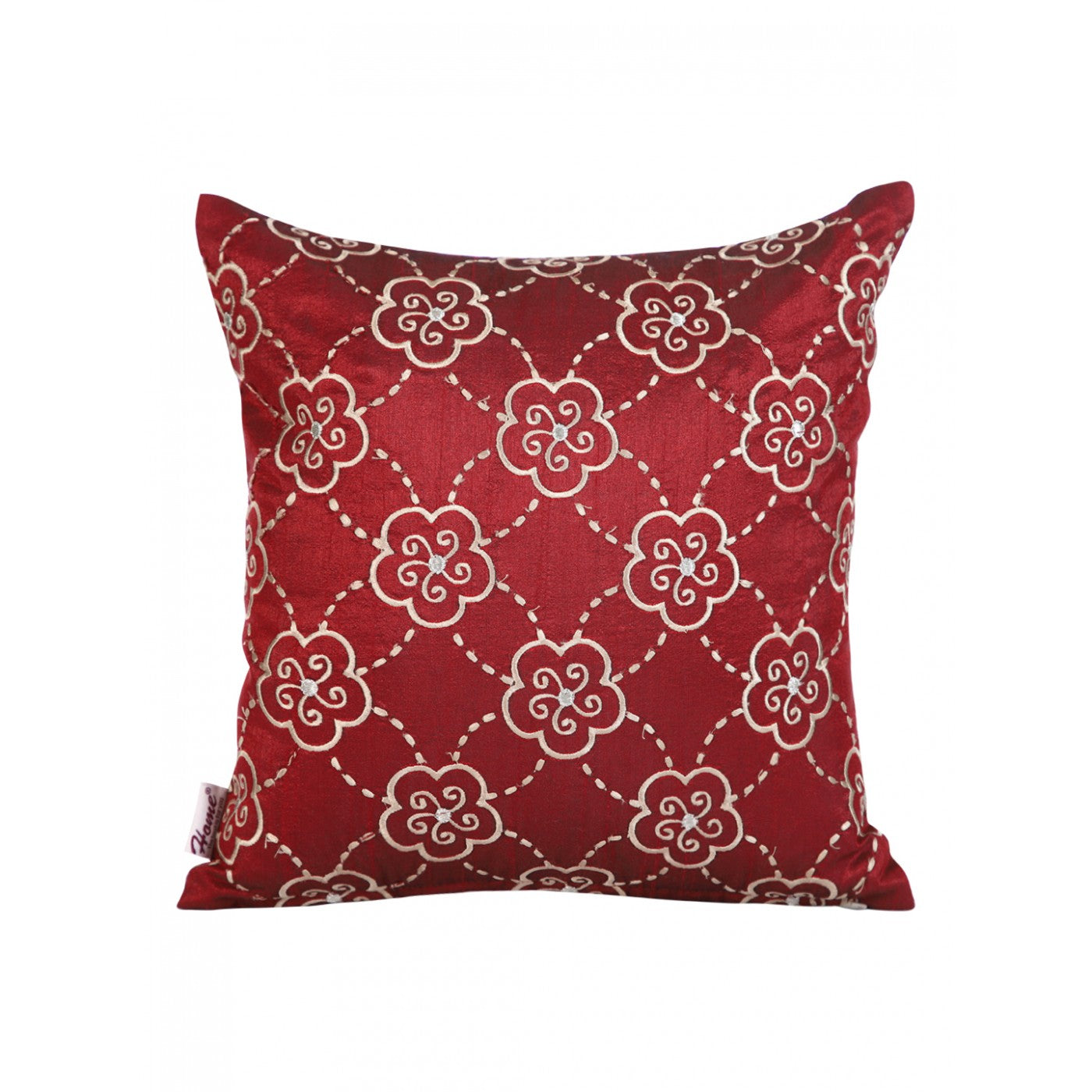 Maroon Dupion Embroidered Cushion Cover 12x12 Inches