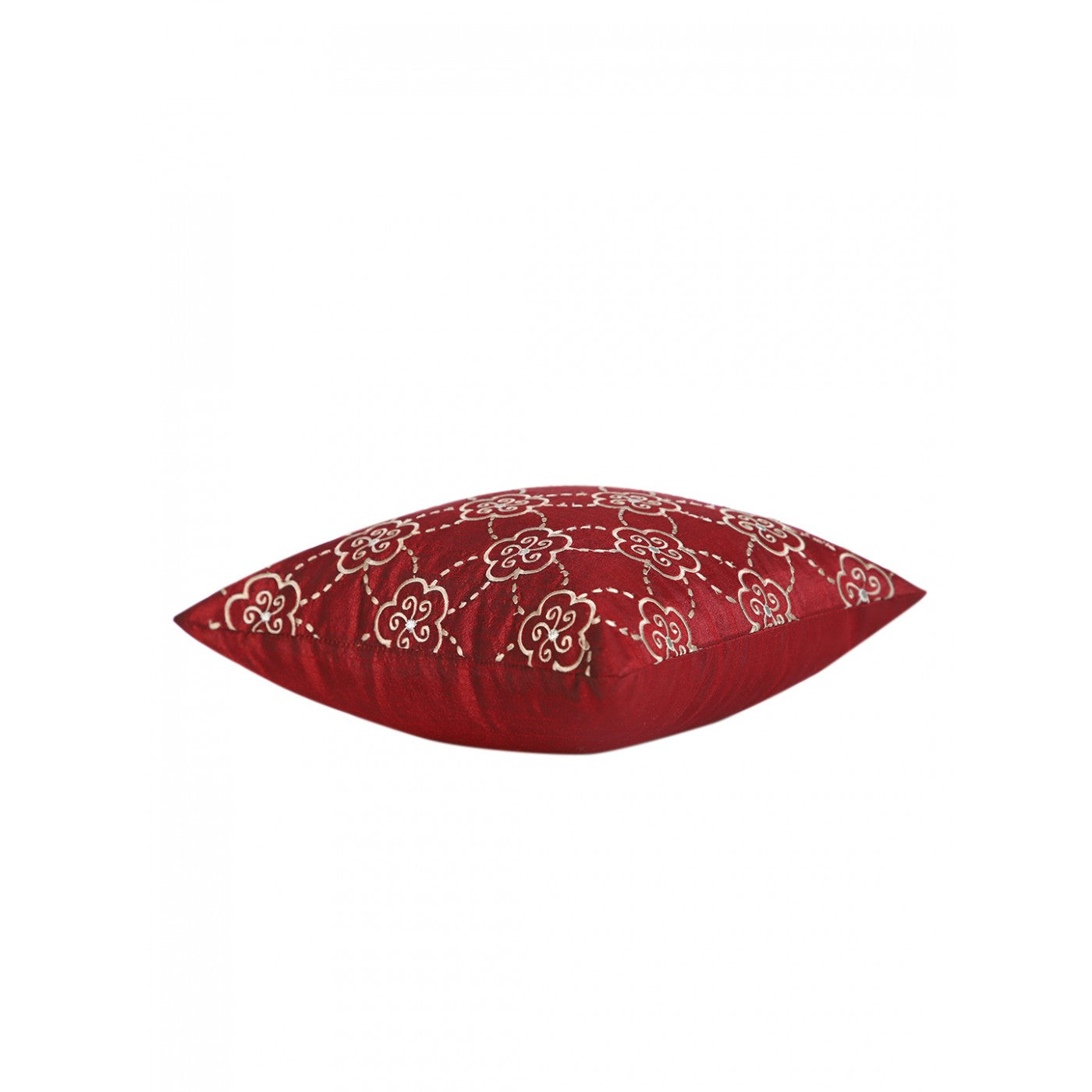 Maroon Dupion Embroidered Elegance Cushion Cover 12x12 Inches