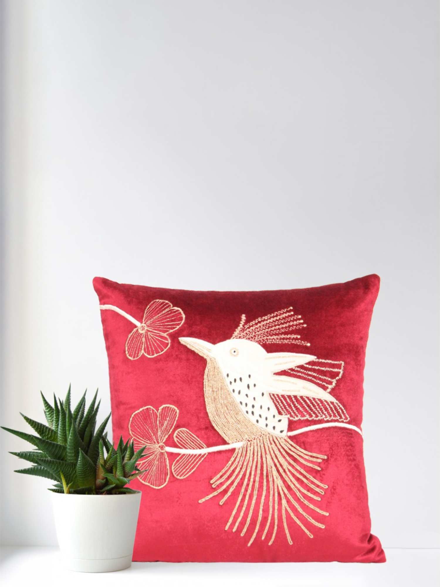 Luxurious 16x16 Inch Red Velvet Cushion Cover