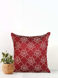 Maroon Dupion Embroidered Cushion Cover 12x12 Inches