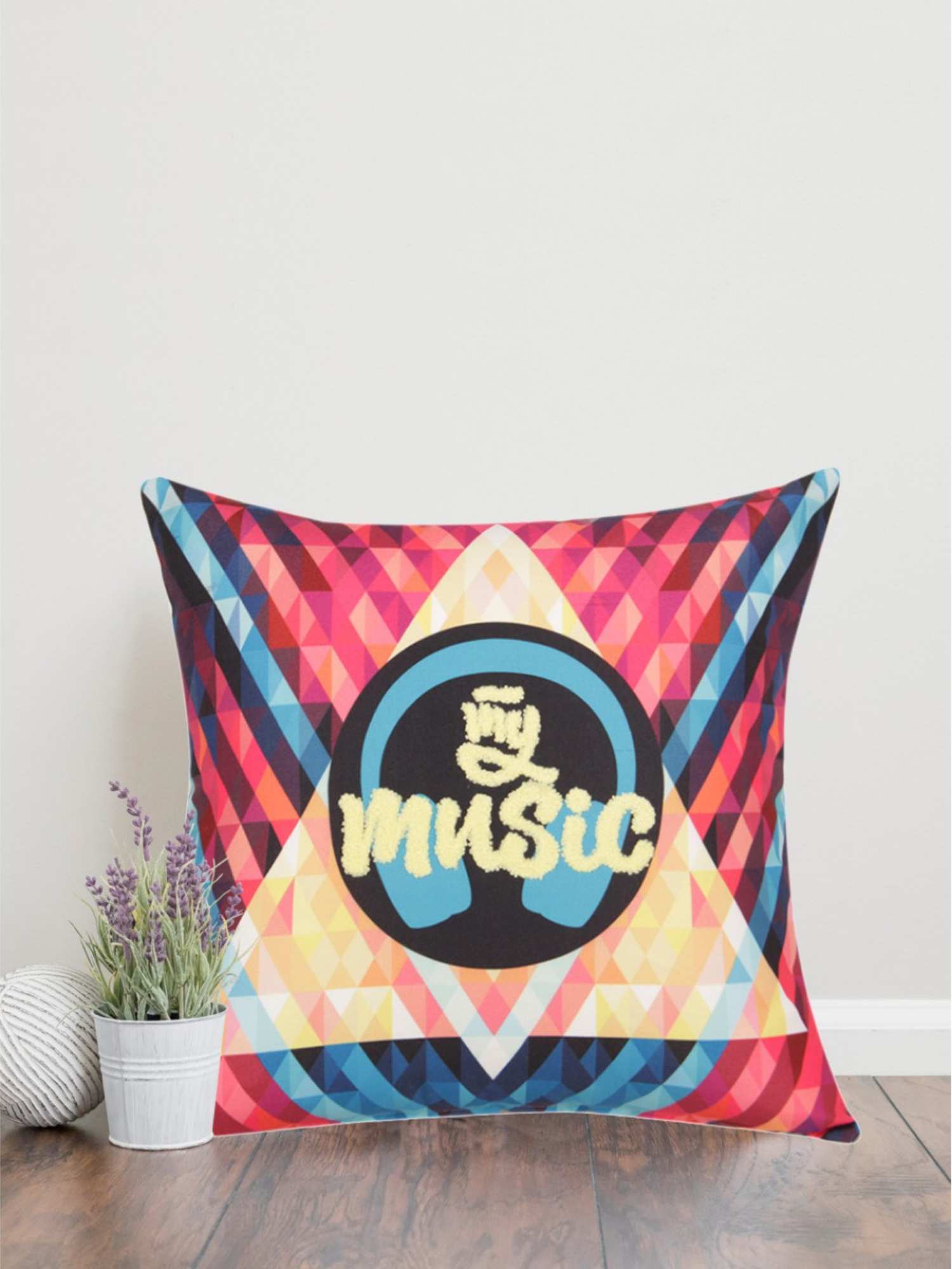 Music Printed Cushion Cover 16x16 Inch With Embroidery