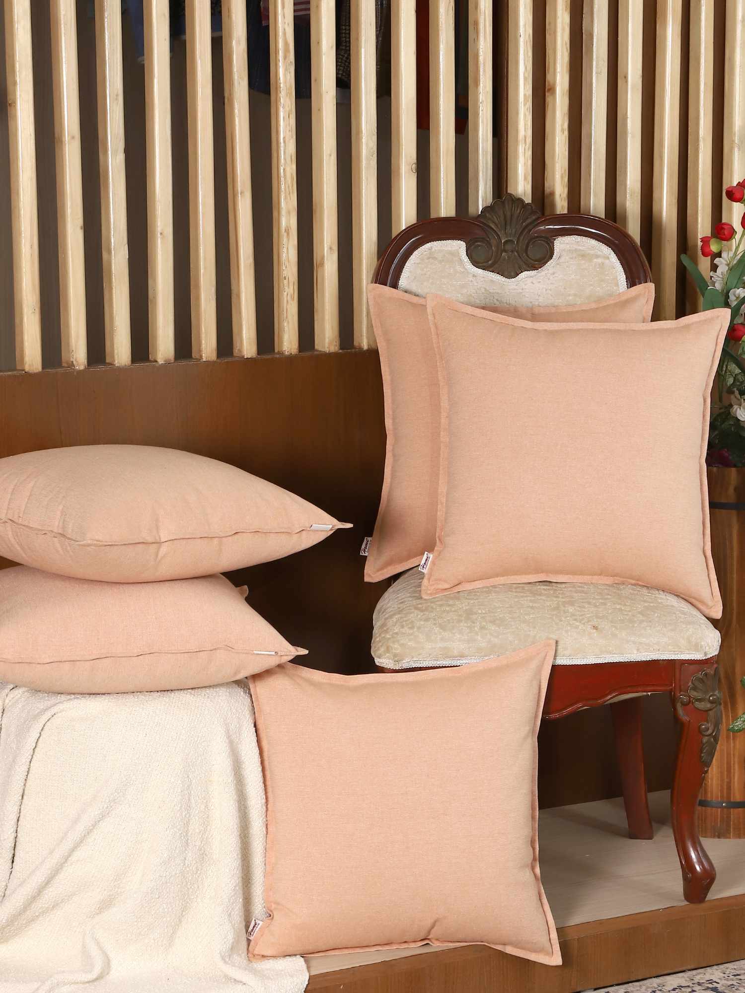 Plane Flenge Cotton Cushion Covers Orange Set of 2