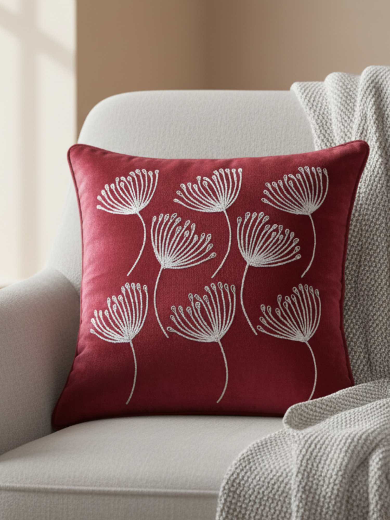 Petal Bliss Abstract Dandelion Design with Piping 16x16 Inch Cushion Cover - Pack of 2