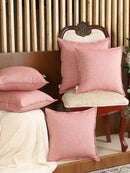 Plane Flenge Cotton Cushion Covers Red Set of 2