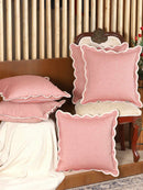 Self Flenge Cotton Cushion Covers Red Set of 2