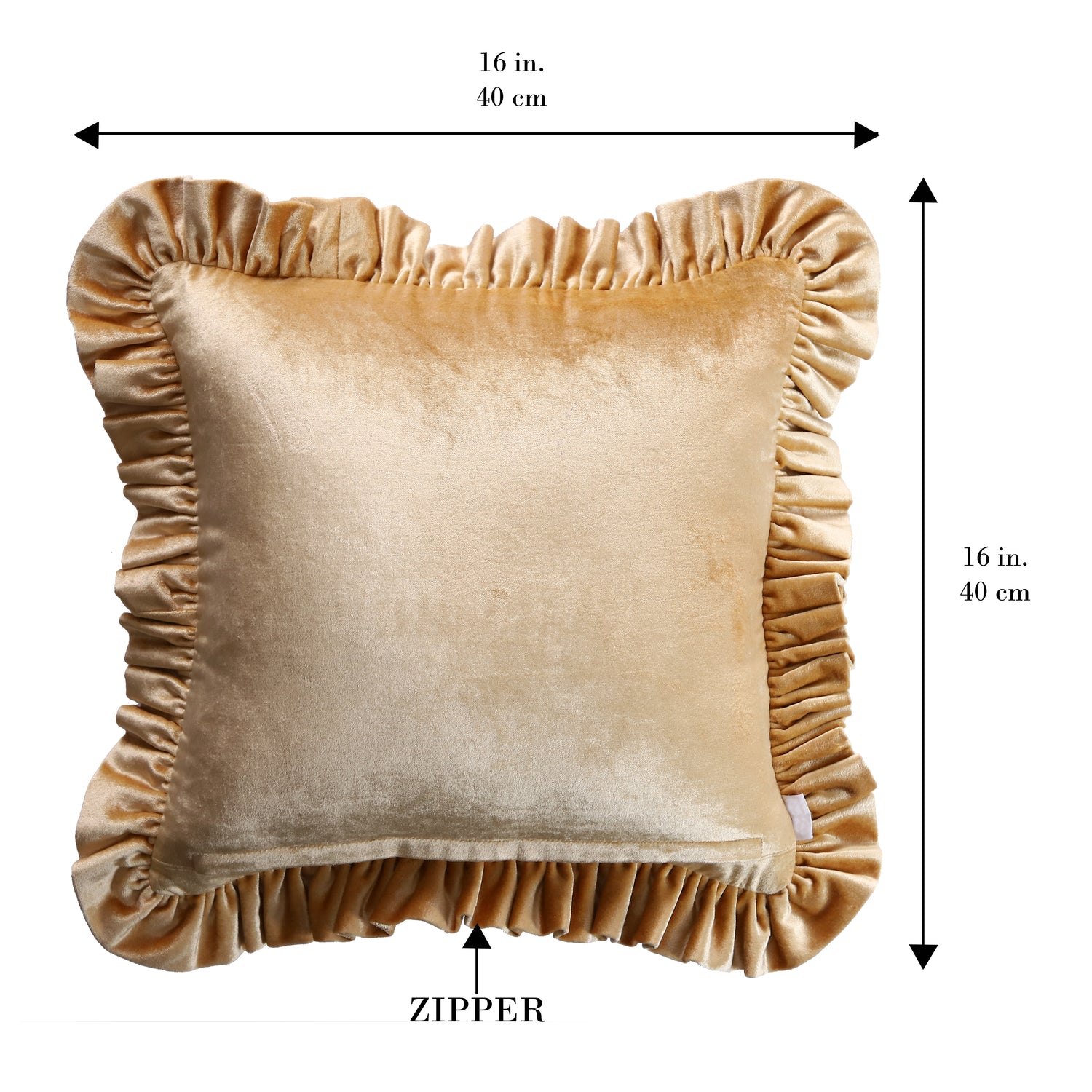 Gold Radiance Solid Velvet 16x16 Frilled Viscose Velvet Cushion Cover - Pack of 2