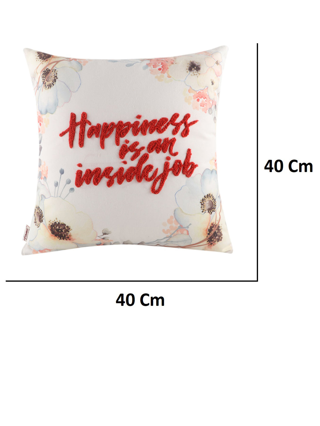 Floral Printed Embroidered Cushion Cover 16 Inch X 16 Inch - Pack of 1