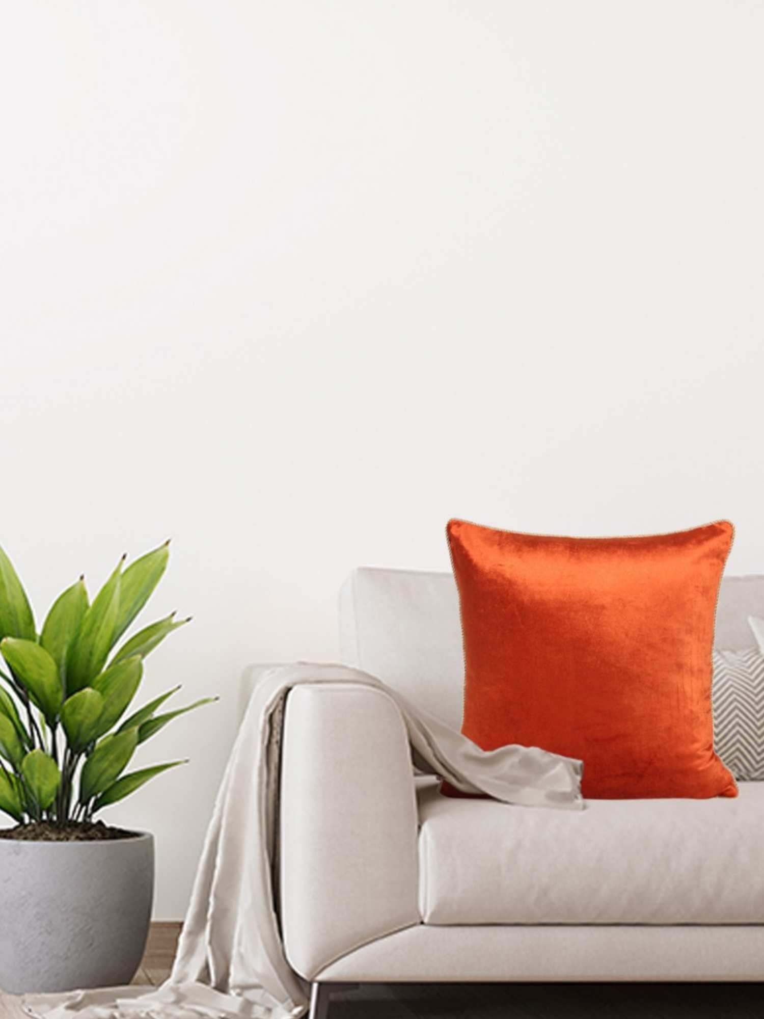 Sunset Glow: 16x16 Inch Orange Velvet Cushion Cover with Elegant Piping