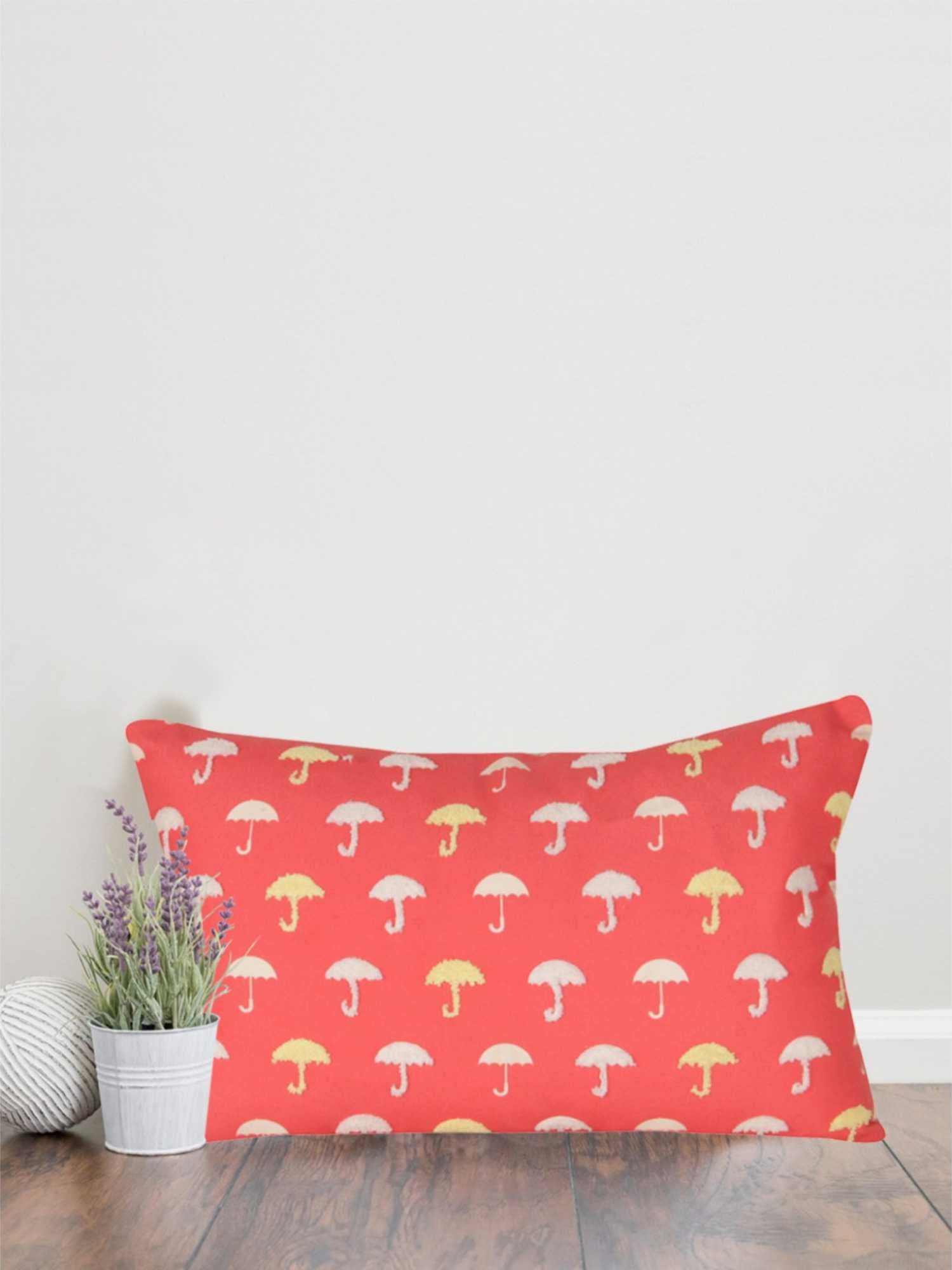 Digital Elegance Umbrella Embroidered Poly Duck Cushion Cover - 12x18 Inch