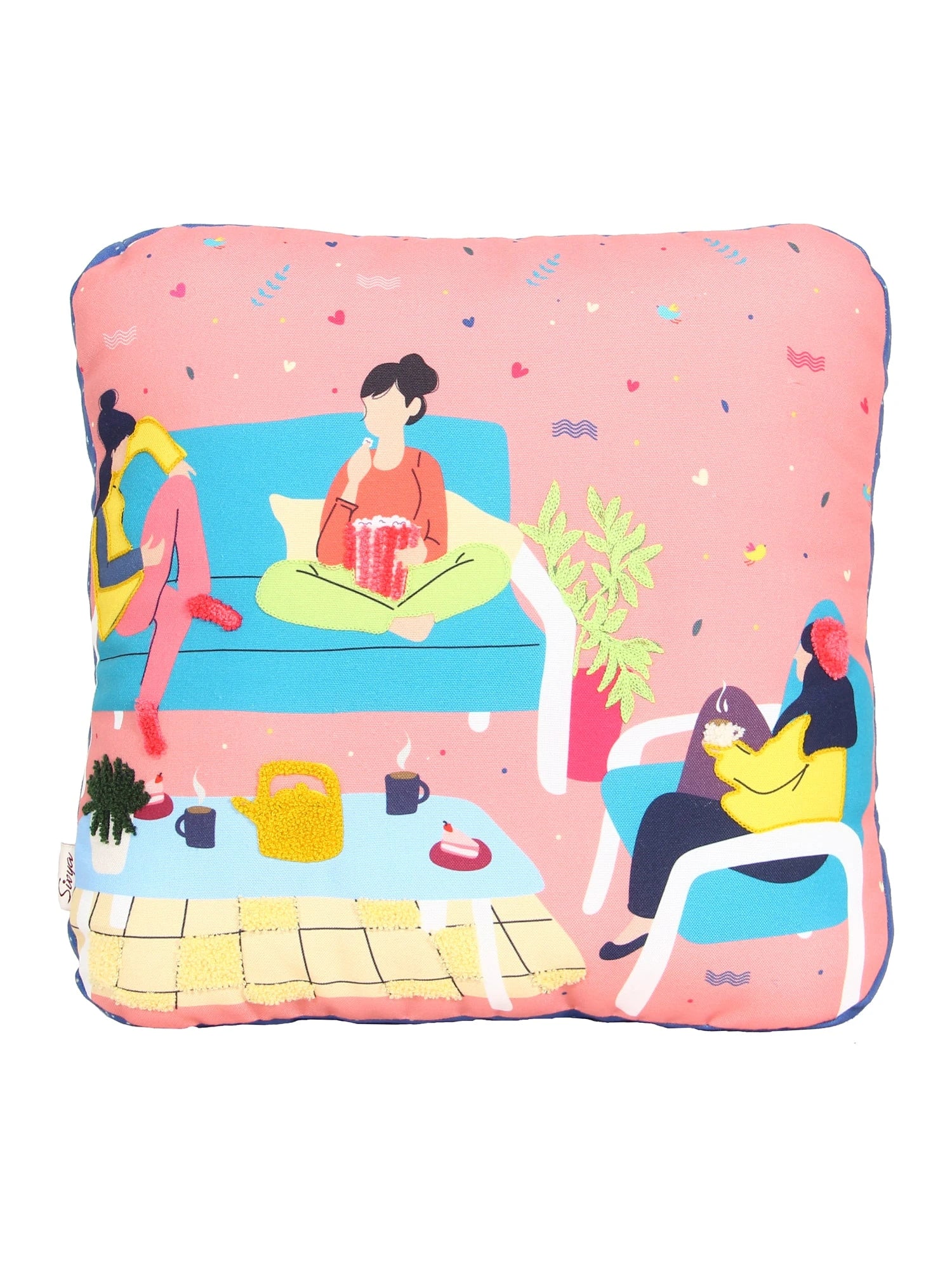 Yellow Square Printed Shape Cushion for Kids