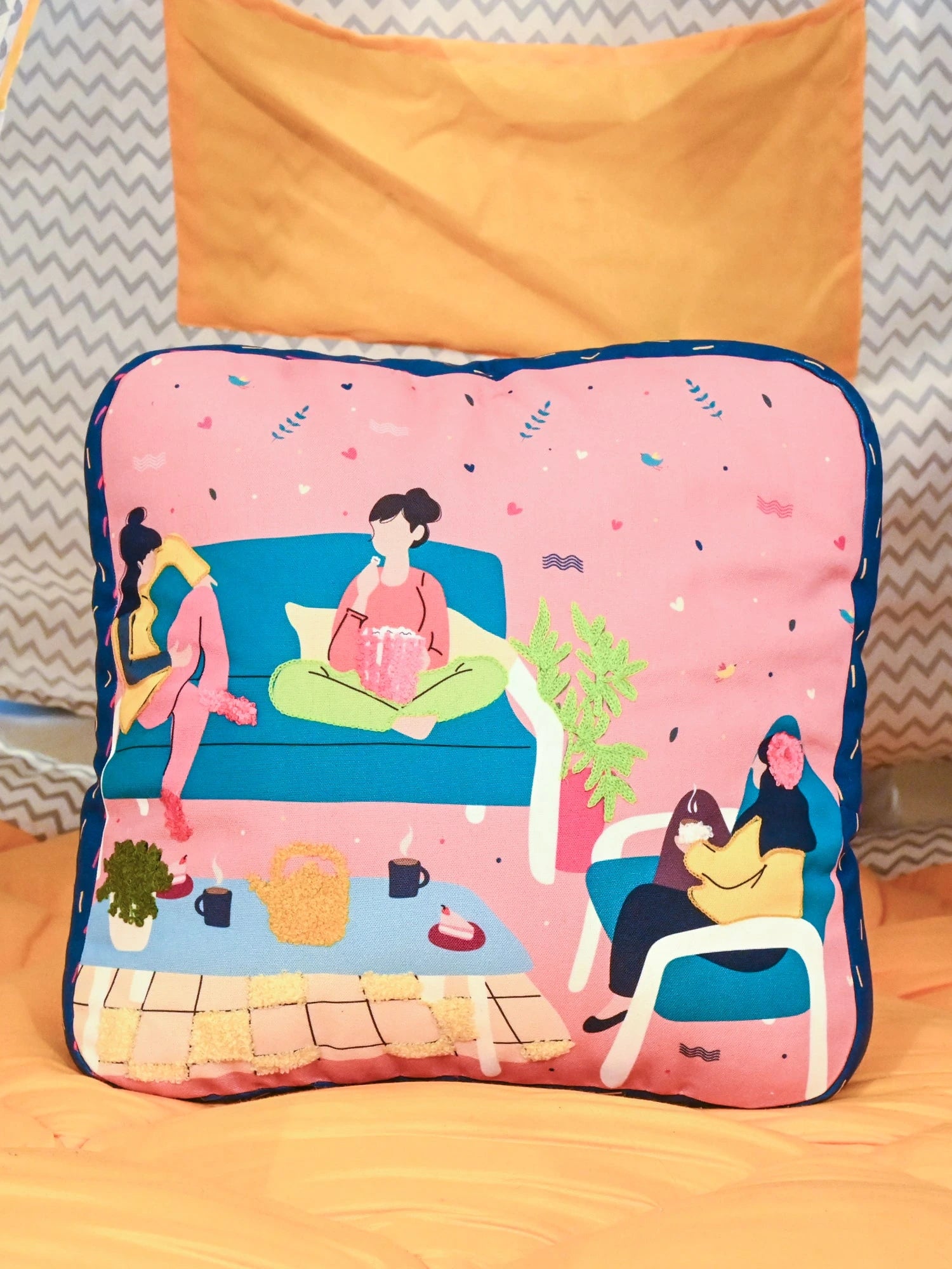 Yellow Square Printed Shape Cushion for Kids
