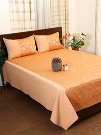 Orange Fiore Jacquard Double Bed Cover Set with Matching Pillow Covers