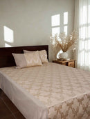 Beige Ogee Jacquard Bed Cover Set with 2 Pillow Covers