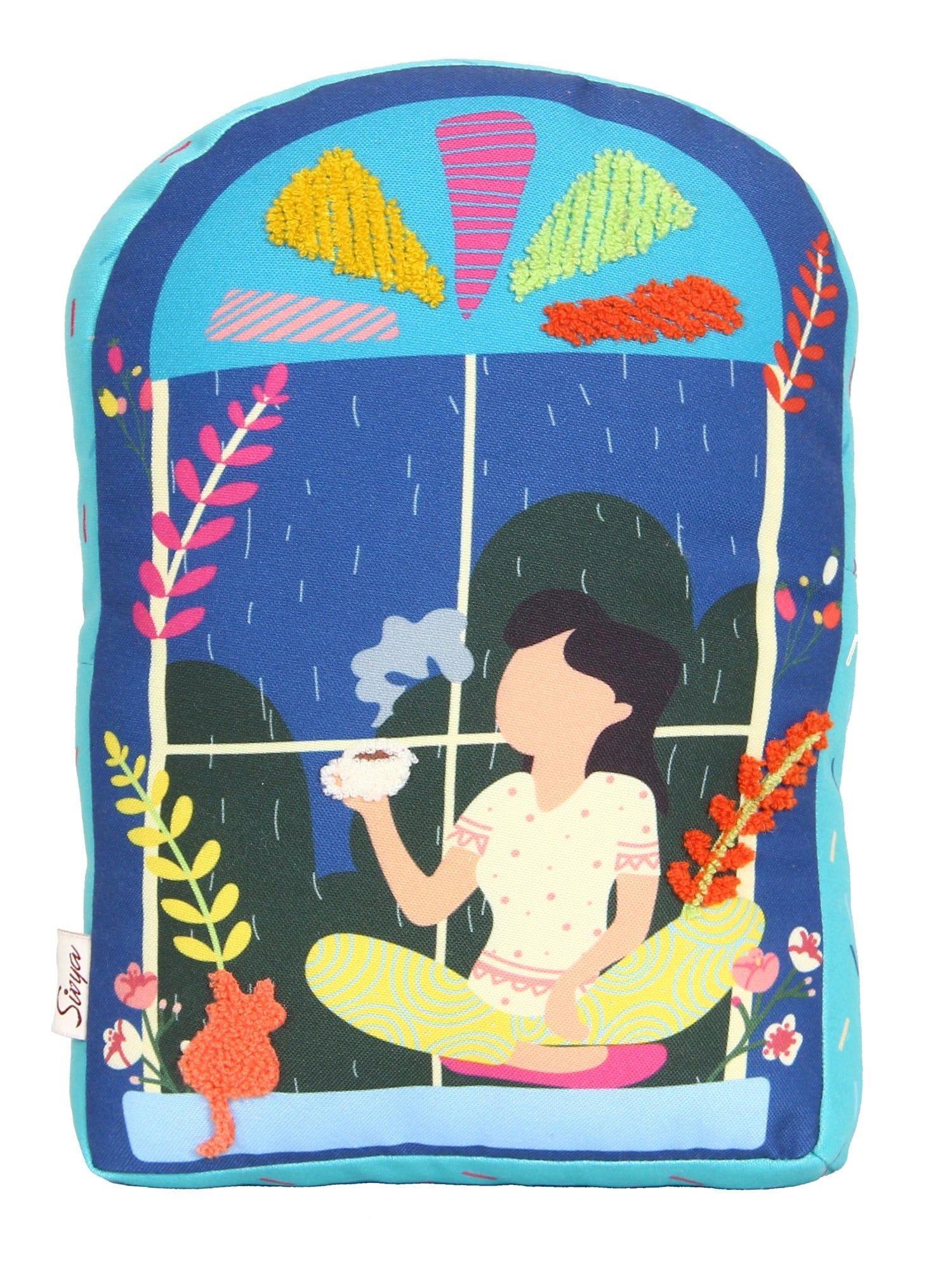 Blue Window Printed Shape Cushion for Kids