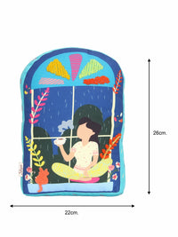 Blue Window Printed Shape Cushion for Kids